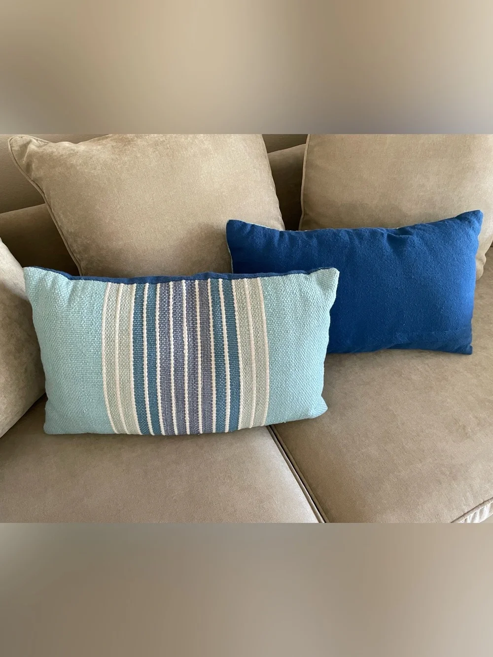 World Market Blue Woven Stripe Indoor Outdoor Lumbar Pillow - Set of Two